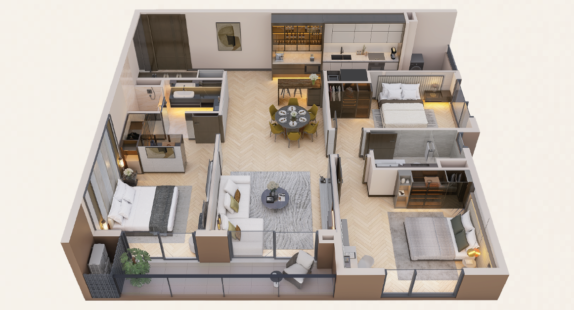 Căn hộ 3 phòng ngủ